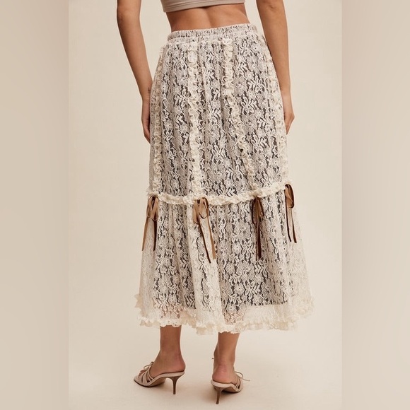 Lace & Velvet Layered Tiered Midi Skirt with Bows - Listicle - Picture 5 of 7
